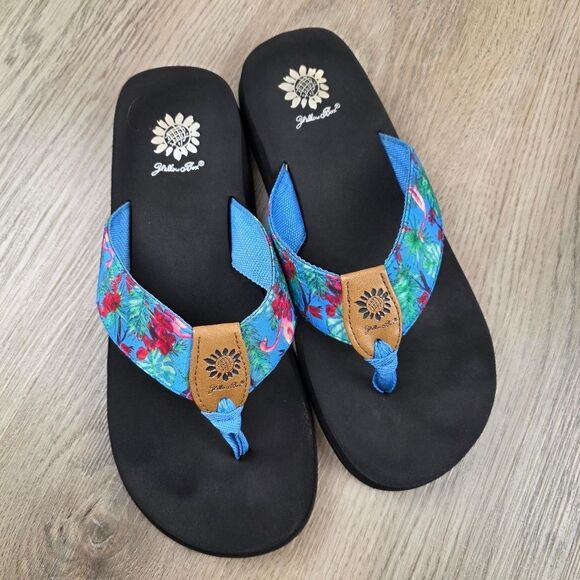 Yellow Box Flamengo Tropical Patern Flip Flop Sandals Size 10 - Picture 2 of 9
